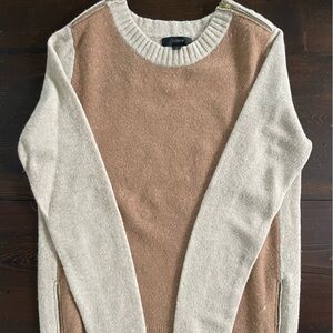 J.Crew Two-Tone Cream and Camel Zip Crewneck Sweater
